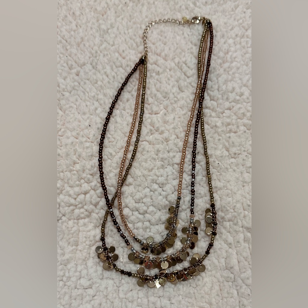 Vintage Nrq (Avon) Multi-Strand Four Layers Of Glass & Metallic Bead Necklace